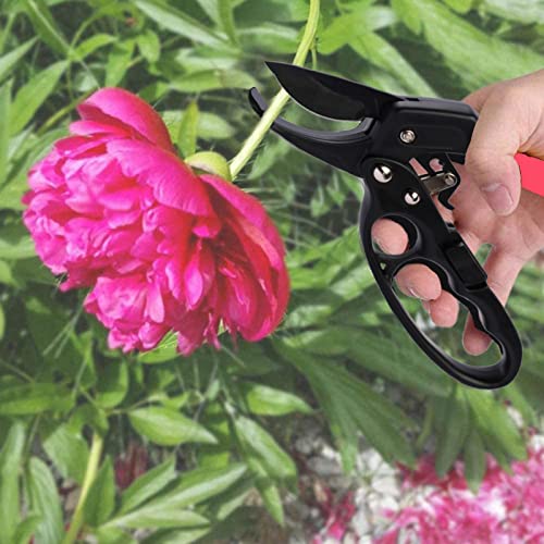 Germany Pruning Shears For Gardening, Arthritis Weak Hand Snips, 4x cutting power trimming, 1-Inch Cut Capacity Garden Clippers, Ergonomic handle, Rust resistant, high strength steel, Sharp - style: Reddish balck