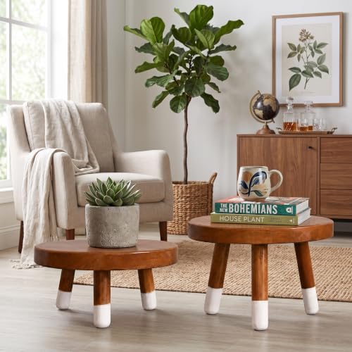 2 Pack 9" Teak Wood Plant Stands for Indoor Plants, Mid-Century - color: 4"+6" Tall White