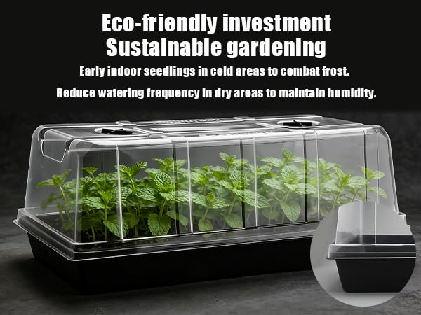 RooTrimmer 10 Pack 6.3" Tall Humidity Domes for 1020 Trays, Extra Strength Seed Starter Covers with 2 Adjustable Vents, Clear Plastic Propagation Cloning Lids for Germination & Microgreens, BPA-Free - size: 1020 6.3 Inch Dome-10P