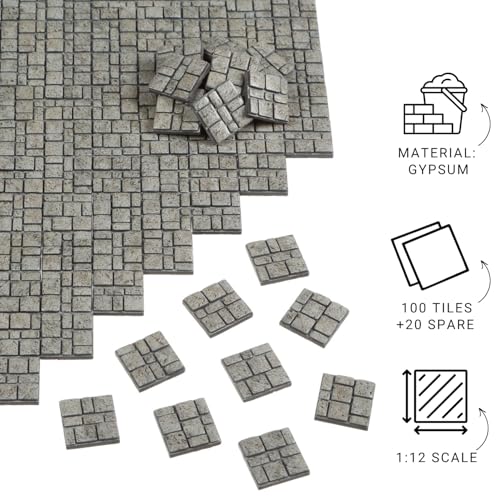 Dollhouse Miniature Paving Stones, Tiles for Modeling | Set of 50 pcs for Fairy Gardens and Tabletop Terrain, REDUCIO! - color: Weathered Stone
