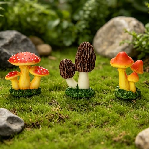 3PCS Mini Resin Mushroom Figurines, Garden Cute Micro Decoration Statues Figurines for Plant Pots Bonsai Landscape DIY Crafts