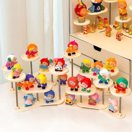 MIUPOO Figure Display Stand,Collapsible Doll Stand,Pop Figures Display Risers,Multi-Tier Display Shelf for Display Figurine,Perfume Organizer and Tabletop Plant Stand,White.