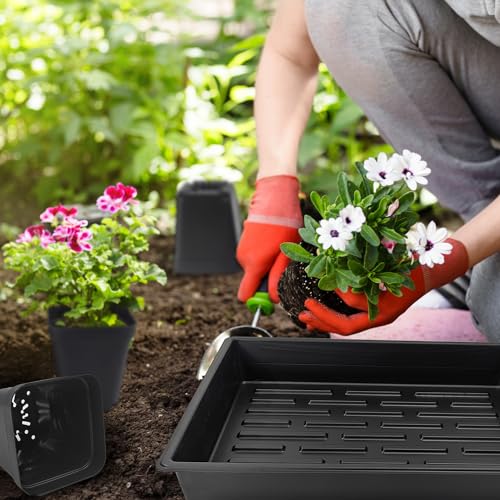 RooTrimmer 4 inch (10CM) Square Nursery Pots 60pcs, Sturdy Seedlings Trays 5 Pcs, Seeds Starter Germination Tray, Microgreening Planter Nursery Propagation 5 Sets - size: 4" Pots-60P + 16.2" x 13.2" x 2.6" Trays-5P