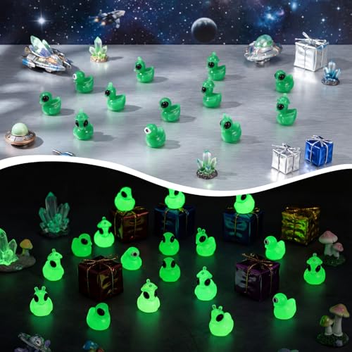 Leyndo 100 Pcs Mini Resin Alien Ducks Plastic Tiny Animals to Hide Miniature Figures Small Figurines Craft Ornament for Garden Dollhouse Micro Landscape Ornament Decoration - style: Alien Ducks