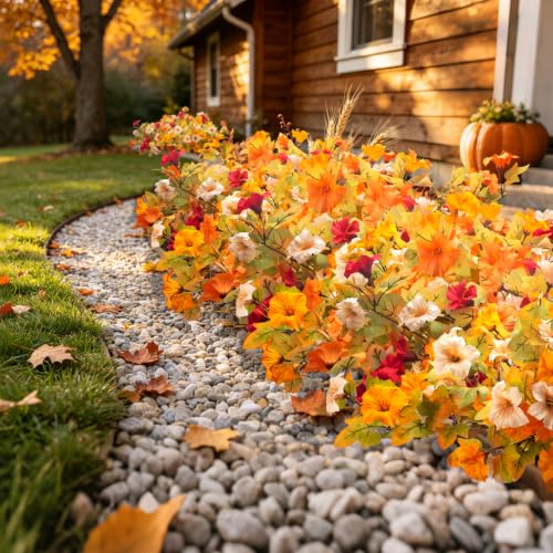 Artificial Outdoor UV Resistant Faux Petunias, No Fade Fake Fall Flowers - color: Fall(white,orange,red)