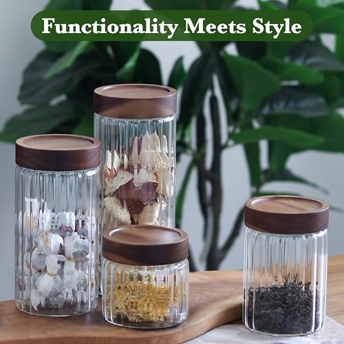 Airtight Borosilicate Glass Storage Jar with Wooden Screw Lid, 17 oz - size: 17 fl.oz