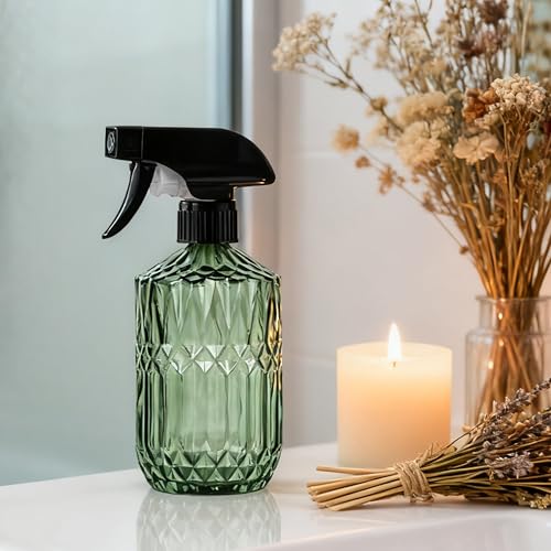 Plant Mister Spray Bottle, 15oz, Green, Adjustable Nozzle,2PCS | Reusable Small Spray Bottles, Glass Handheld Spray Bottle for Indoor Flowers, Outdoor Gardening, Cleaning, Pets Care, Hair - color: Green