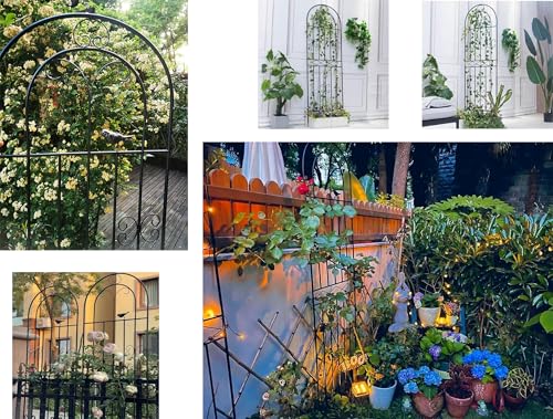 2 Pack 86.7" H x 19.7" W Metal Garden Trellis with Black Coating, Wire Lattice Grid Panel for Climbing Plants Outdoor Roses Vine Cucumbers Vegetables Flower Support (86.7" H, 2 Pack) - size: 86.7" H