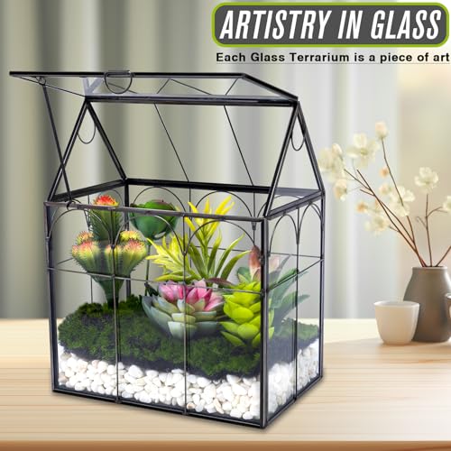 Glass Plant Terrarium with Lid - Geometric House Shaped Terrarium Planter Kit for Succulent Snails Ferns Moss Air Planter, Glass Greenhouse Indoor for Home Garden Office Decor, Tabletop Terrarium