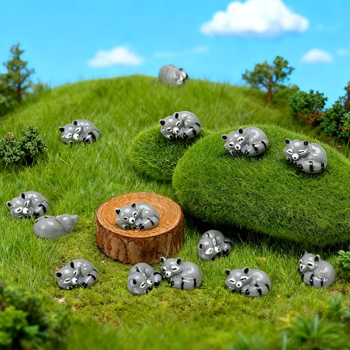 Seenelling 50 Pcs Mini Raccoon Figurine Bulk Resin Tiny Animals Figures - style: Sleep