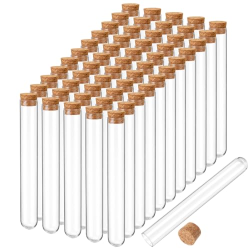 55 Pcs Plastic Test Tubes with Cork Stoppers, 35 mL Plastic Test Tubes, 0.8 x 6.1 in Propagation Tube Round Bottom Tube for Bath Salt, Candy, Beads, Powder, Party Favors and Lab Storage