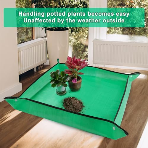 HOOSUN Repotting Mat for Potting Soil Indoor Plants, Portable Foldable Gardening Supplies Transplanting Potting Soil Tray, 26.8"X26.8" Succulent Potting Plant Soil Change Mat,Gardening Gifts for Women