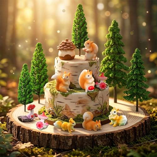 Woodland Cake Decoration Set with Squirrel Figurines