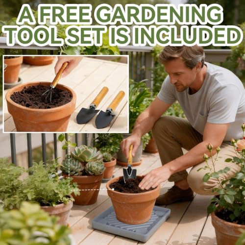 14.5" SquarePlant Caddy Beige with Hidden Wheels & Garden Tools Set | 1-Pack 300 LBS Heavy Duty Plant Caddy with 360° Silent Wheels for Large Planters & Heavy Items Indoors/Outdoors - size: 14.56 Inch - Grey (1 Pcs)
