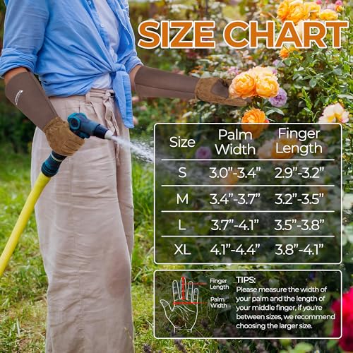 HANDLANDY Long Gardening Gloves for Men & Women, Pigskin Leather Rose Pruning Gloves- Breathable & Durable Gauntlet Glove (X-Large, Brown) - color: Brown, size: X-Large (Pack of 1)