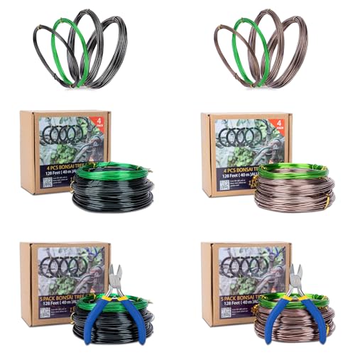 Bonsai Training Wire Set of 4, Total 128 Feet (32 Feet Each Size) - color: 32 Ft × (Green+Black) (With Bonsai Wire Cutter)