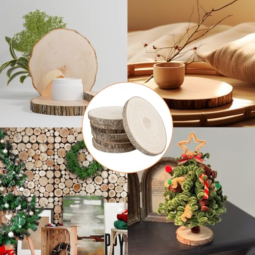 QTLCOHD 12 Pcs 7-8 Inch Large Wood Slice for Centerpieces, Christmas Decor | Natural Rustic Unfinished Wood Slab, Round Wooden Circle with Bark for Tables, Wedding Decoration, DIY Painting Crafts