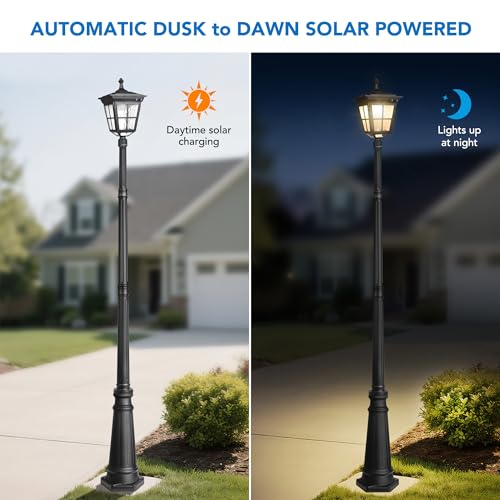 Solar Post Light, ST4311AC Dusk to Dawn Outdoor Bright Post Lamp Solar Powered for Yard Garden Patio Deck Walkway Driveway Landscape Decor (Lamp+Pole) - size: Lamp+Pole