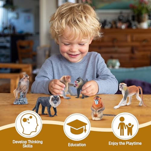Toymany 15PCS Monkey Primates Figurines, Plastic Jungle Animals Set Included Tree Monkey Ape Tree Chimpanzee Gorilla Orangutan Toys for Kid Todllers - style: Animal Toy-Primate