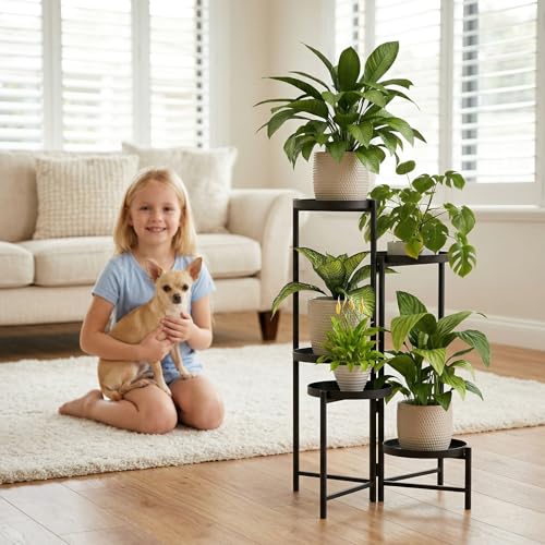 5 Tier Tall Metal Plant Stand, Duty Tiered Flower Shelf for Patio Garden - size: 5 Tier