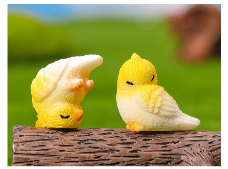 Mini Yellow Bird Figurines, Resin Cute Bird Decor for Fairy Garden & Micro Landscape, Kawaii Desktop Ornament