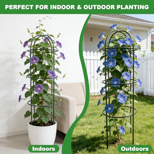 Garden Obelisk Trellis for Climbing Plants 5.7/4.5FT Heavy Duty Metal & Rustproof Plant Climbing Support for Garden Indoor Outdoor Potted Plant Flowers Fruits Vegetable Vines (4.5FT / 2Pack)