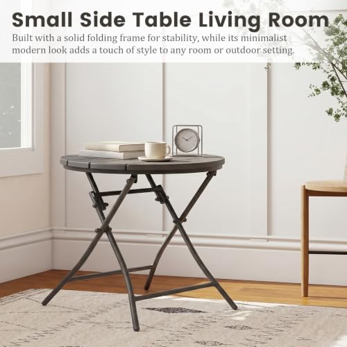 TeoKJ Folding Black Small Outdoor Side Tables, HDPS Patio Table - color: Dark Grey