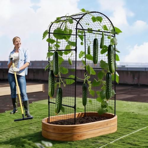 Metal Garden Arch Trellis, 6.8Ft Black for Raised Beds, Plant Support for Cucumbers & Climbing Vegetables - size: 6.8 x 2.7 x 3 Ft