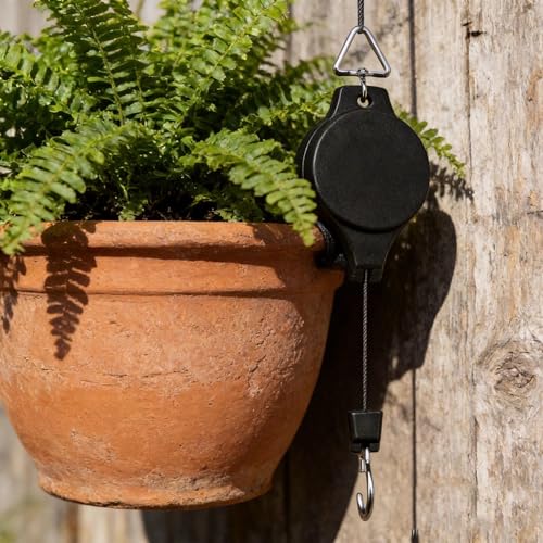 Retractable Plant Hanger Heavy Duty - Adjustable Hanging Height for Flower Baskets, Planters & Bird Feeders on Patio, Balcony - Strong Pulley System - 2-Piece Set