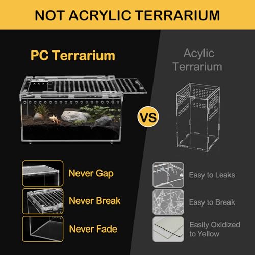 XLarge Reptile Tank Starter Kit,Escape Proof Tarantula Enclosure | Hermit Crab Habitat,Spider Terrarium for Baby Leopard Gecko Vivarium,Bearded Dragon Cage,Insect House,Lizard Cribs Container - size: XLarge(15.7x9.8x7.8inch)