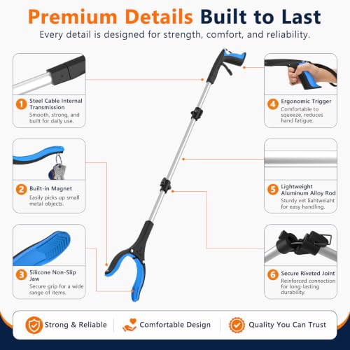 43 Inch Long Grabber Reacher Tool, 2 Pack Foldable for Seniors - size: 43-Inch (Pack of 2)