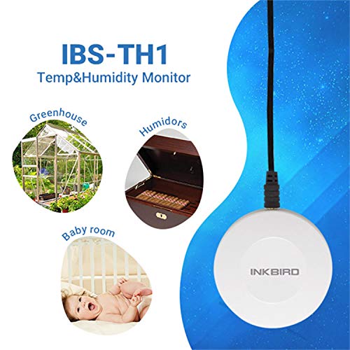 Inkbird Thermometer and Hygrometer Smart Sensor Data Logger with Waterproof External Probe Magnet for Android and iOS, for Food Storage Brewing Reptiles Instrument IBS-TH1(Battery not Included) - size: IBS-TH1+Probe.