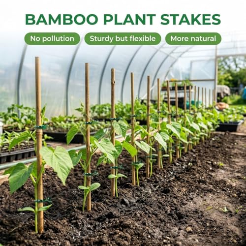 Plant Stakes Natural Bamboo Sticks - 35 Pcs Bamboo Garden Stakes for Plants 4 FT Plant Support Sticks with Twist Ties for Tomatoes Beans Flowers Indoor Outdoor Potted Climbing Plants - size: 4ft,35PCS