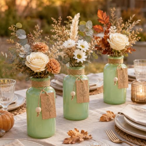 TBWIND Mason Jar Vases for Centerpieces, 12PCS Mint Green Glass Flower Vase - color: Mint Green