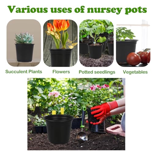 100 Packs Plastic Nursery Pots, 4 5 6 Inches Pots for Plants with Drainage Holes, Garden Pots Flower Plants containers for Seedlings, Succulents, Transplanting (100, 4 5 6 Inch) - size: 4 5 6 Inch