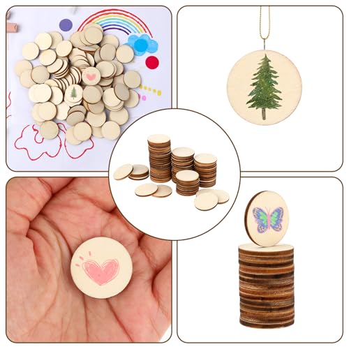 100 PCS Wood Circles Unfinished Small Slices Round Crafts Cutouts Circle Pieces Ornaments 1 Inch Round Tiny Kit for DIY Craft Decorations