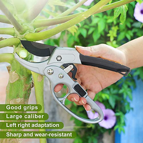 Premium pruning shears for gardening, Work 3 times easier, Pruners heady duty, Sharp garden clippers cuting florist flower, hedge, herb, rose, Indoor live plants, Arthritis weak hand snips - style: Black