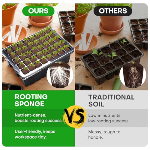 40 Pcs Grow Sponges with Tray, Plant Starter Plugs for Cuttings, Great for Soil, Tray or Planting Pods Plant Rooter, Promotes Herbs, Vegetables and Flowers Growth - size: Side Slit (for Stem Cuttings)