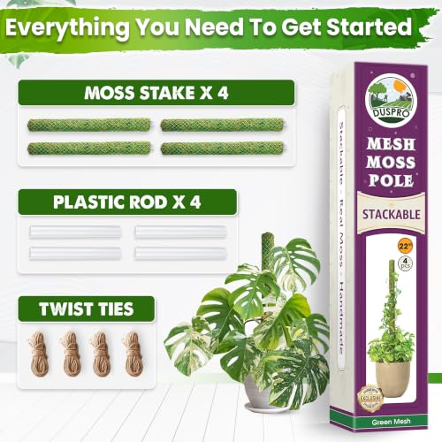 DUSPRO 4 Pack 22" Green Stackable Mesh Moss Pole for Plants - color: 4pcs Green
