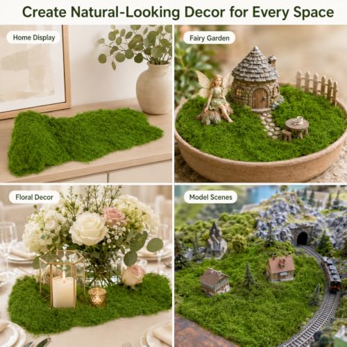 Fake Moss Mat 12 x 79 Inch, Artificial Moss Roll with Non-Woven Backing, Cuttable Faux Moss for Crafts, Wedding Decor, Fairy Garden, Wall Decor and Table Settings Dark Green