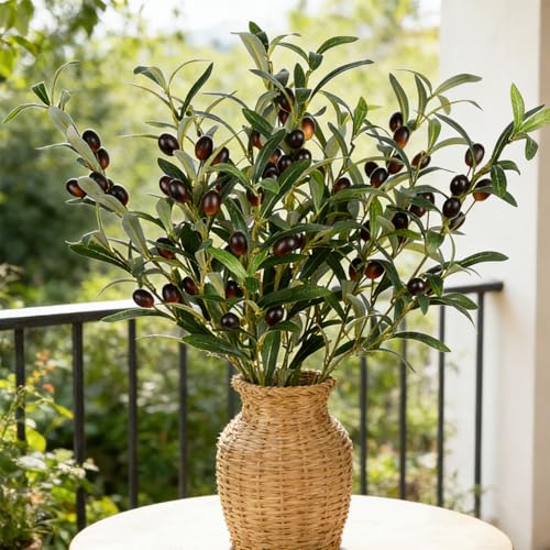 CLONG 2pcs Olive Branch Artificial Plants Greenery Stems Faux Olive Branches for Vases (2, Green)