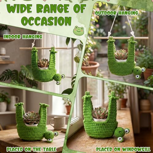 Sieral Frog Gift, 4 Inch Macrame Plant Hanger Crochet Hanging Planter Cute Animal Wall Hanging Holder for Outdoor Indoor Macrame Home Decoration Frog Lovers Succulent Pot Planter Plant Not Included