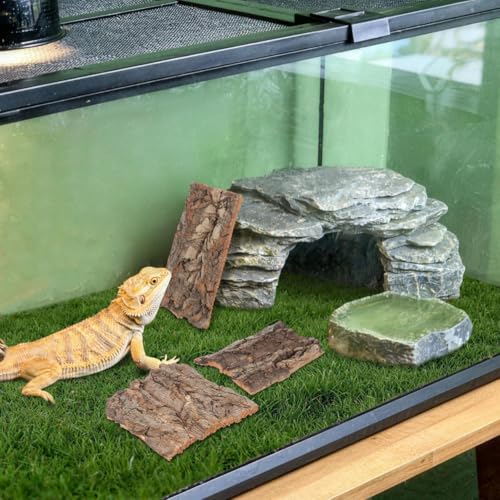 YARNOW Reptile Cork Bark Climbing Platform 4 Pack Terrarium Decor Snake Hide and Reptile Tank Accessories for Lizards Geckos Small Pets 5.11 X 1.49 X 0.39 in
