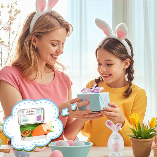 Little Pocket Bunny DIY Pet Adoption Easter Basket Travel Buddy | Little Pocket Bunny collectible in tin box, desk decor gift for office, coworker, Easter gift and animal lovers - style: Bunny