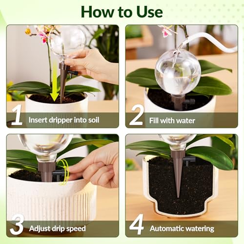 NiHome Plant Self-Watering Globes for Busy Individuals & Travelers, Long-Lasting Moisture Consistent Dripper Spike for Indoor Plants, Adjustable Flow Valve Easy to Refill & Maintain (4-Pack) - color: Clear-4-Pack