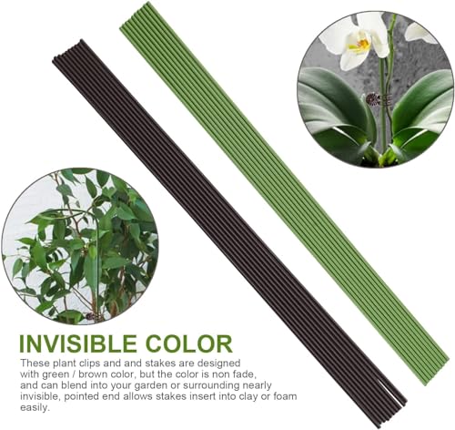 10Pcs Plant Support Stakes with 15Pcs Plant Clips, 16inch Plant Sticks - color: Brown-16inch