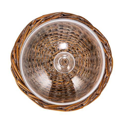 Creative Co-Op Round Glass Cloche with Woven Willow Base, Clear