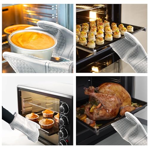 Hovico Silicone Oven Mitts, Heat Resistant 500F Kitchen Mitts 2PCS, 11.6" BPA-Free Soft Baking Gloves, Non-Slip Grip Oven Gloves with Soft Cotton Lining for Kitchen Cooking Baking BBQ - Gray - color: Gray