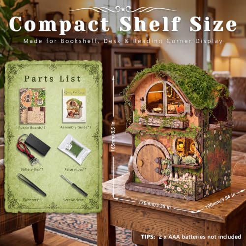 BOOZUU Greenhouse Book Nook Kit with Light, Fairy Garden Miniature House