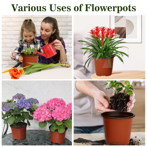Nursery Pots 100 PCS 6 Inch Plant Pots with 100 Labels, Planting Pot for Plants Indoor Outdoor, Plastic Flower Pot for Seedlings Transplanting Small Plants Growing - size: 6 inch
